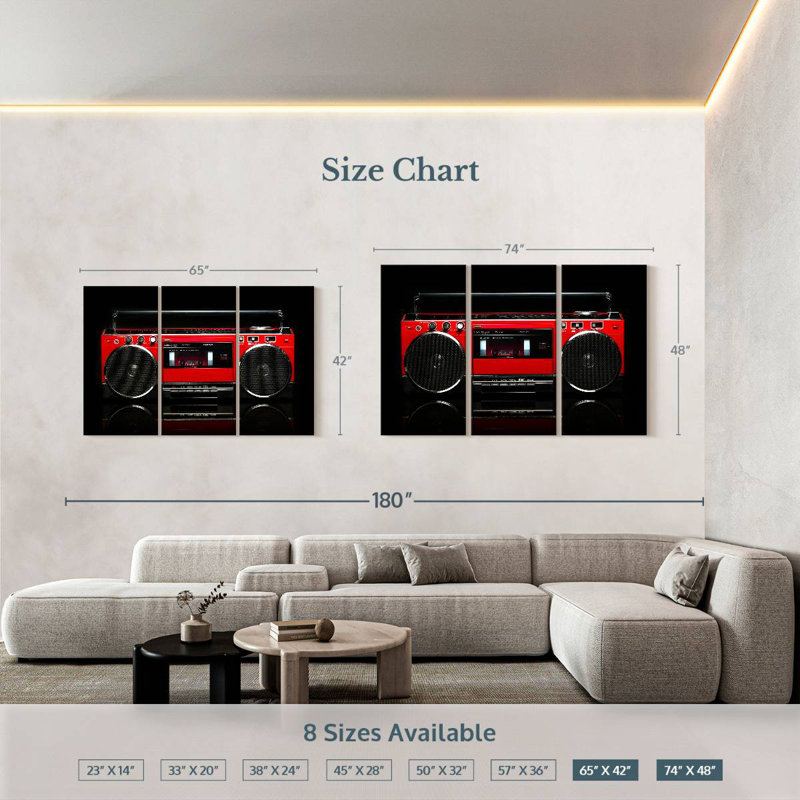 Abarca Retro Red Boom Box, 42" H x 65" W