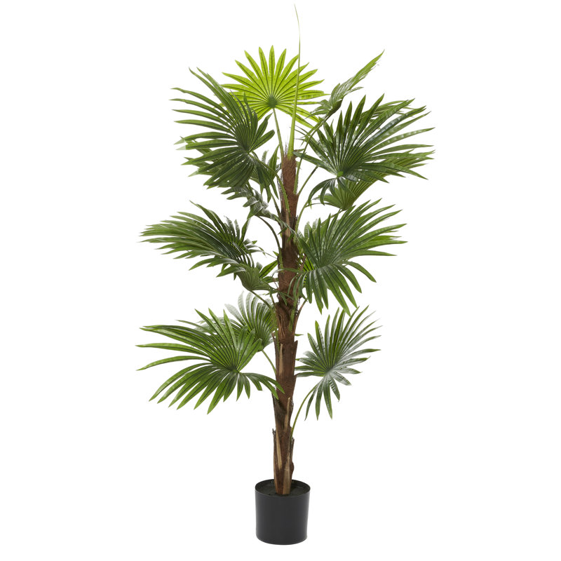 Arbre artificiel d'extérieur avec feuilles réalistes et pot en plastique Faux Foliage Livistona