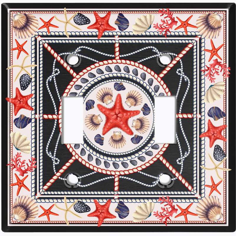 Nautical Sailor Beach Star Fish Clams 2 - Gang Toggle Light Switch Standard Wall Plate