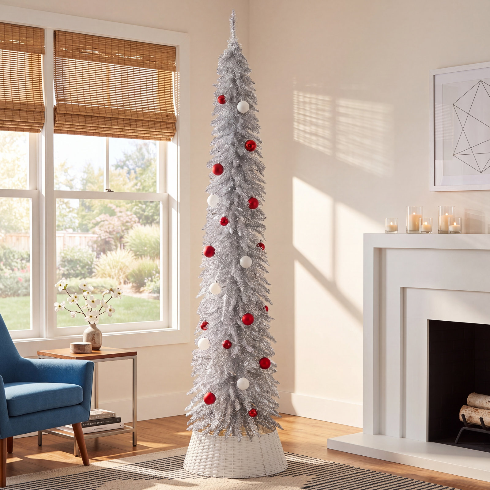 Pencil Frosted 7' Pre-Lit Pine Christmas Tree
