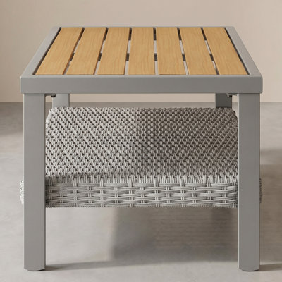 Coffee Table - Outdoor Coffee Table With Storage, Steel Frame Patio Side Table, Boho Modern Design For Garden, Backyard, Balcony, Bone Color