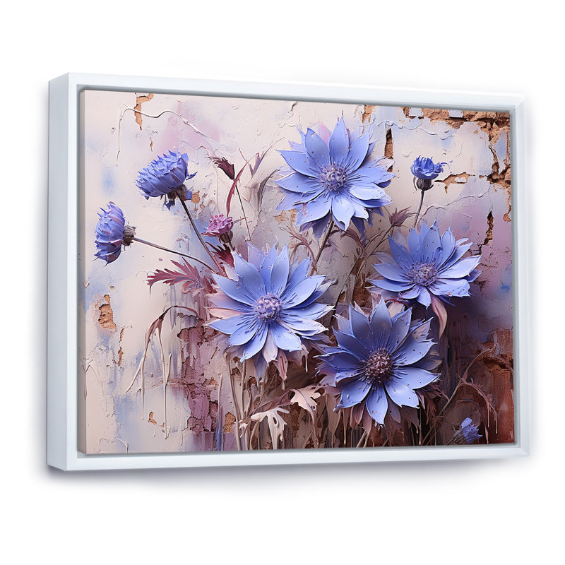 Mauve cornflowers mauve, H 34 po x l 44 po x P 1,5 po, Cadre flottant blanc