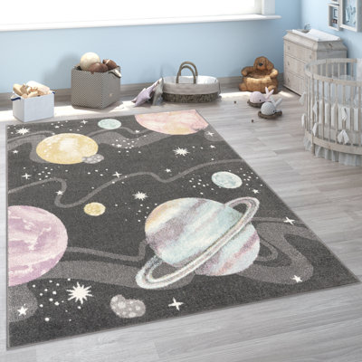 Arielly Kids Rug With Planets And Stars In Pastel Colors