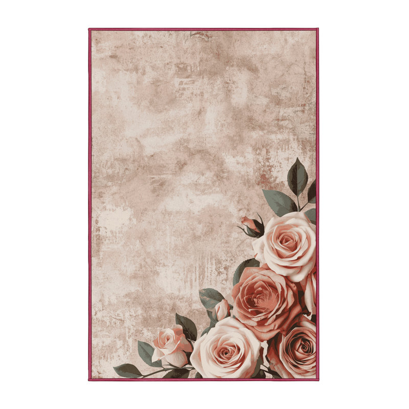 Soft Plush Ferland Valentines Modern & Contemporary Abstract Area Rug in Gray – Rose Binding, 6x9