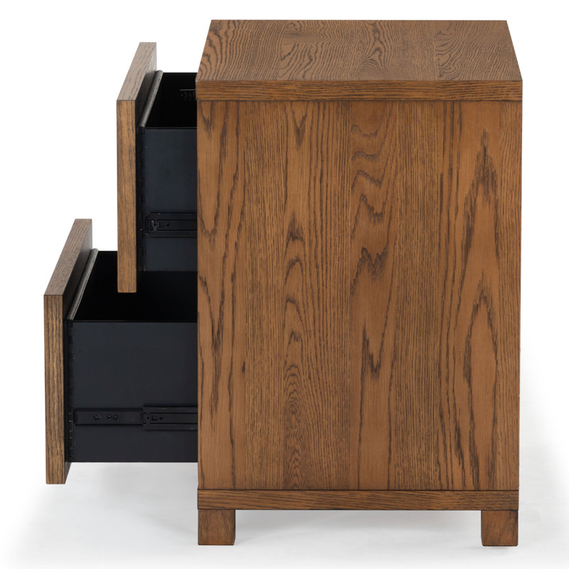 Tobiette 2 Drawer Wood Nightstand, Medium Oak