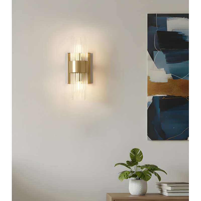 2-light Modern Brass Sconce With Ribbed Glass Shades