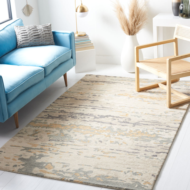 Soho Hand Tufted Wool/Cotton Abstract Rug in Beige/Gray, Rectangle 8' x 10'