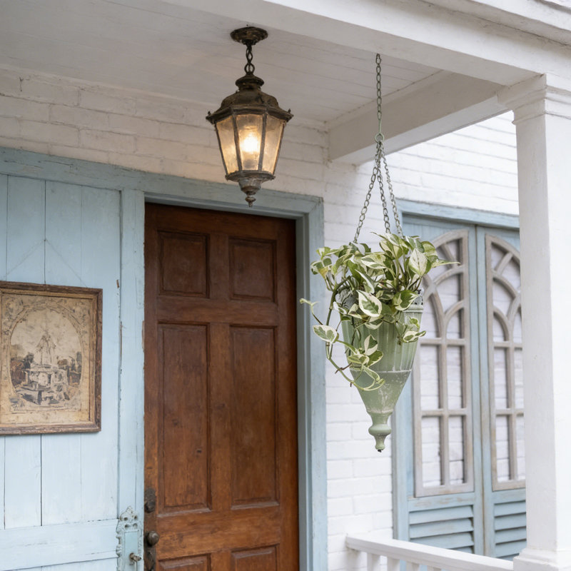 Vintage Hanging Planter with Chain, Outdooor Hanging Basket for Porch Living Room Patio Garden Decor,Green