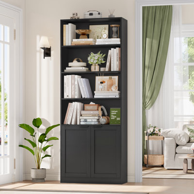  73.2" H 6-Tier Bookcase, Single Row Bookshelf with 2-Door Cabinet & 4 Open Shelves for Office Living Room