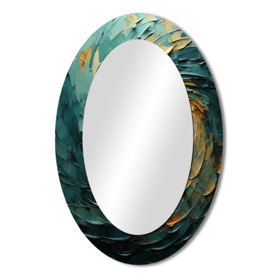 Majestic Motion Teal Spiral IV - Modern Oval Wall Mirror