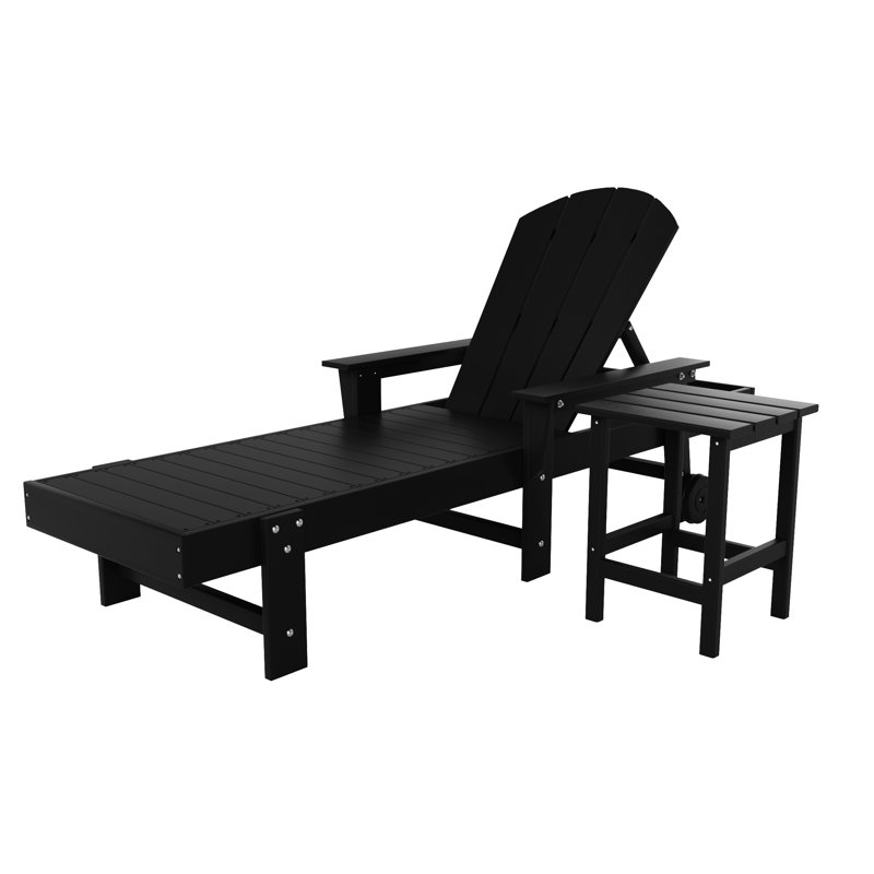 Chaise longue simple inclinable avec table Laguna, Noir