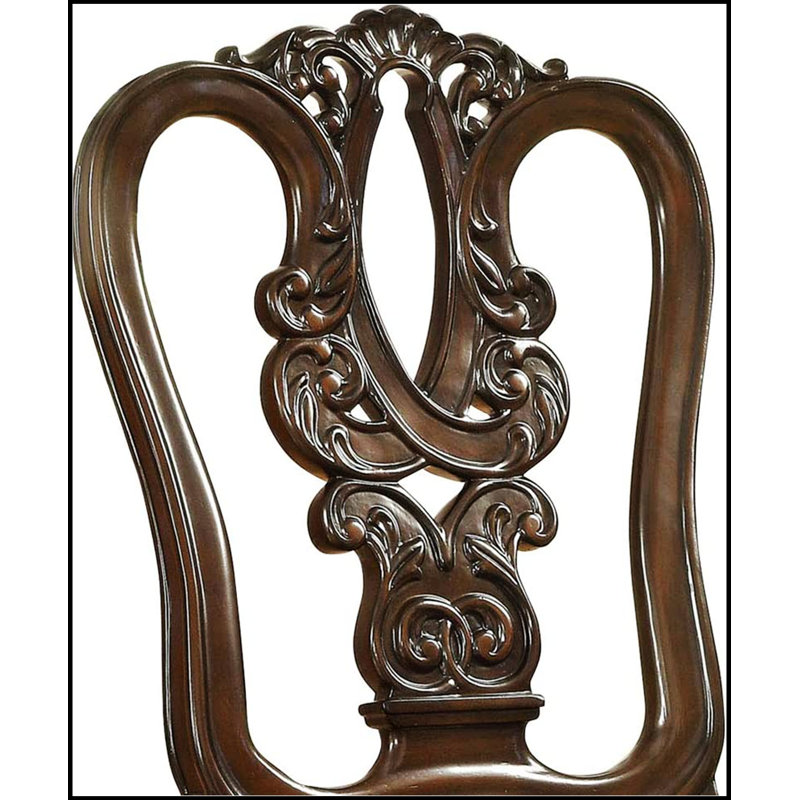 Chaises de salle à manger en cerisier brun traditionnel avec dossier complexe, ensemble de 2, parfaites pour des sièges élégants et confortables
