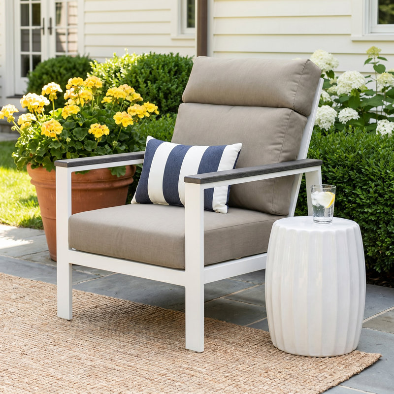 Townsend Metal Outdoor Lounge Club Chair With Sunbrella Cushion, Bliss Dew