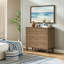 Commode 4 tiroirs brun clair brossé avec pieds en bois tourné, commode rustique pour chambre à coucher et chambre de bébé-569170168