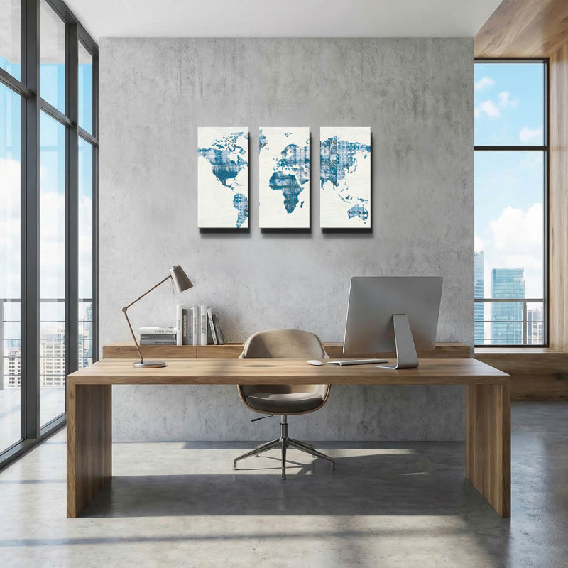 « Carte Kanari Indigo » de Melissa Averinos, triptyque mural, 91,4 cm x 61 cm, 78 po x 34 po