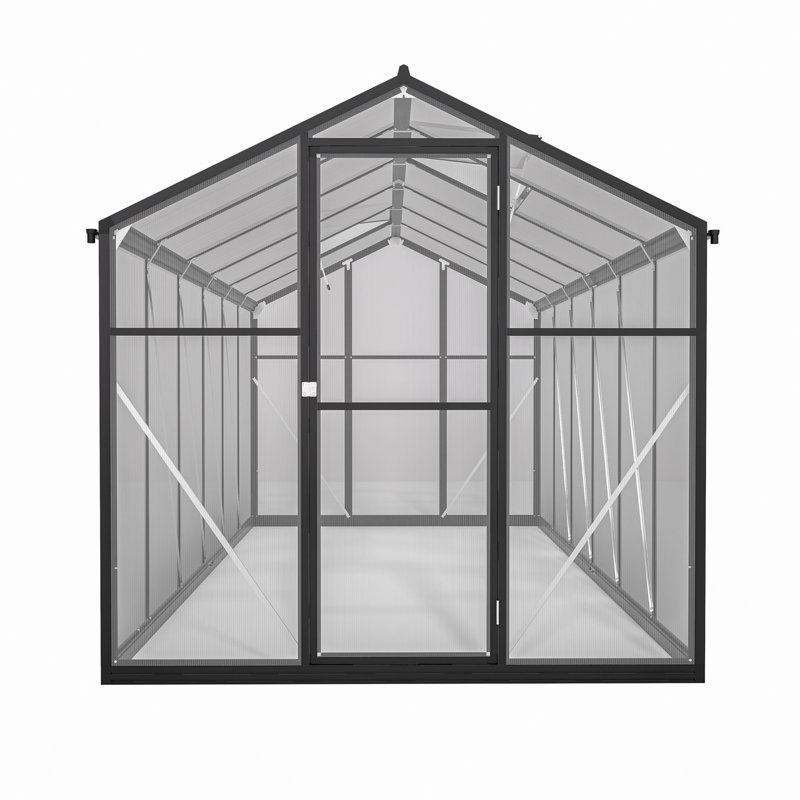 Serre de plain-pied, serre en polycarbonate avec double porte affleurante pour véranda, jardin, cour arrière