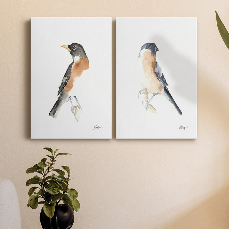 Aquarelle Songbirds IV, toile tendue avec châssis de qualité supérieure - prête à être accrochée, H 48 po x l 32 po x P 1 po