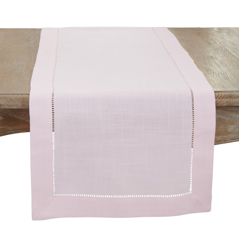 Chemin de table Classic Hemstitch - Chemin de table élégant avec tissu texturé et bordure ajourée, 16 po x 45 po, Rose
