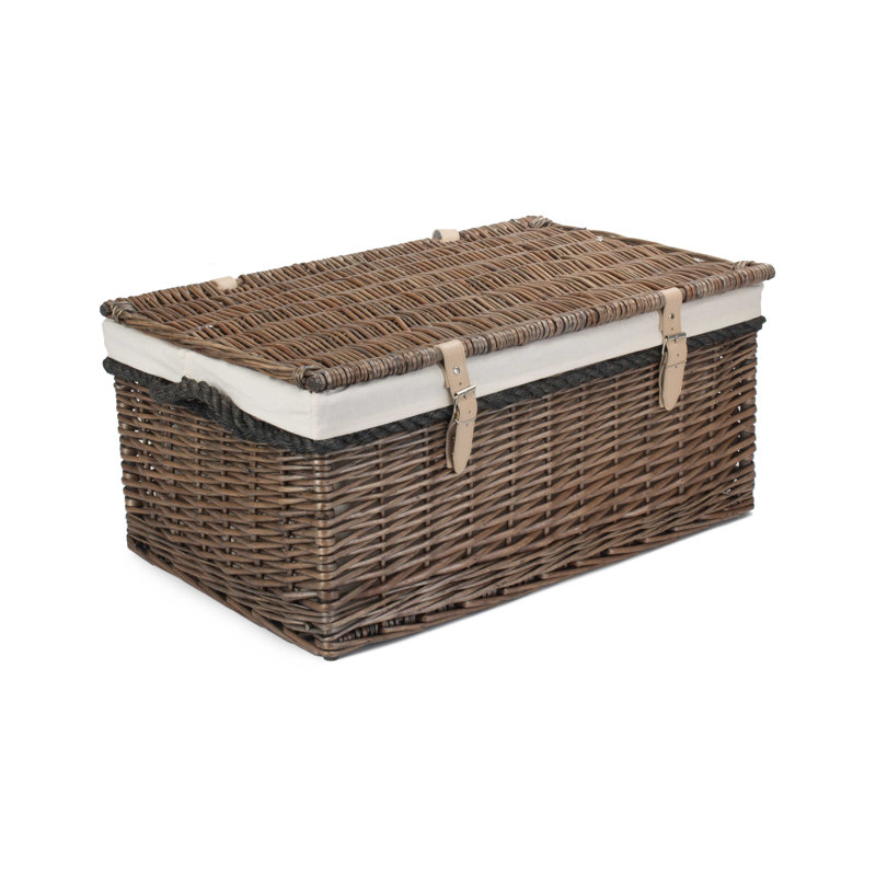 Wicker Rope Handled Trunk with Lining, Antique Wash/White