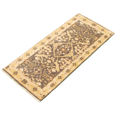 Tapis de couloir en laine noué à la main de conception unique noué à la main New Age 2 pi 7 po x 5 pi 10 po Tapis décoratif en gris foncé/beige