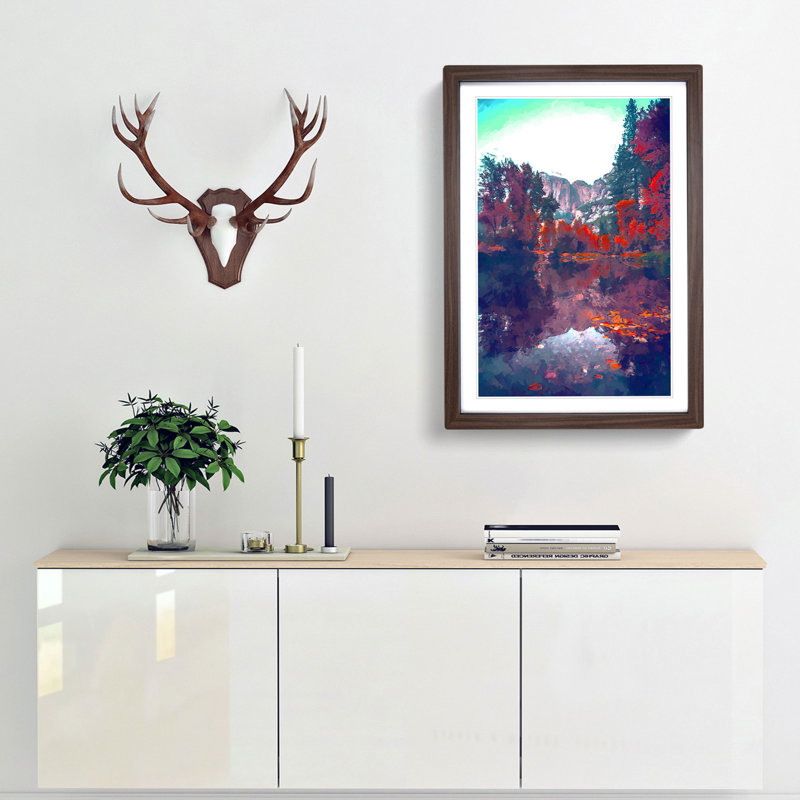 Fall in Yosemite Valley California - Picture Frame Graphic Art Print, 50cm H x 35cm W x 2cm D, Walnut