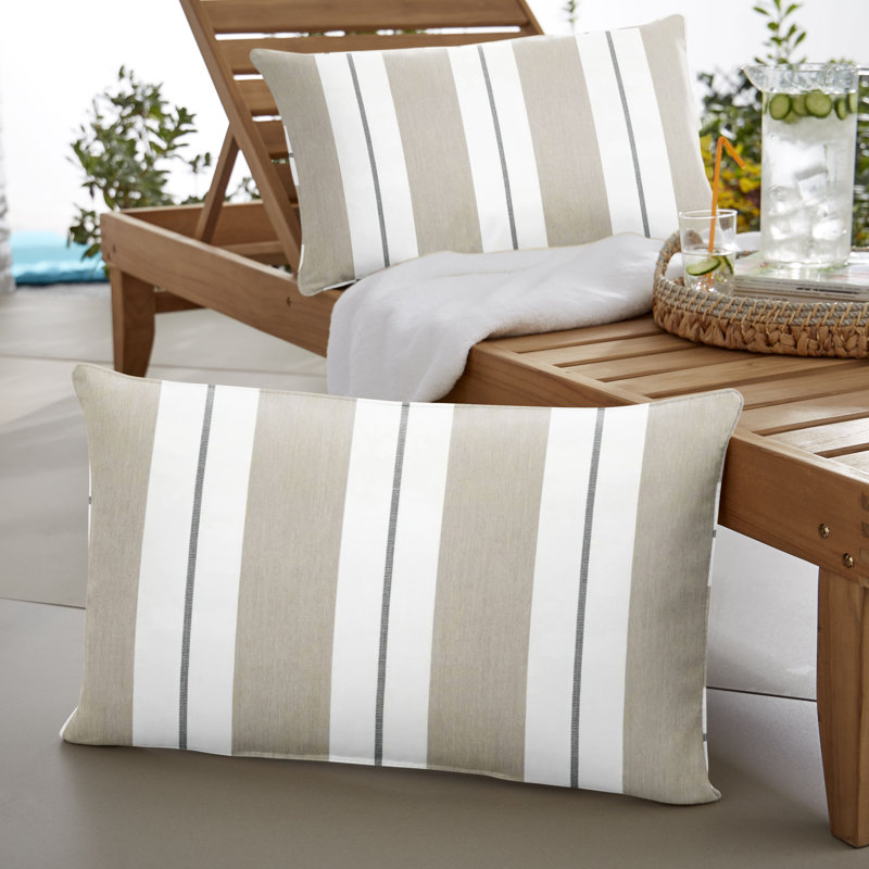 Deana Striped Sunbrella® Outdoor Reversible Throw Pillow, Relate Linen, 24" H x 12" W