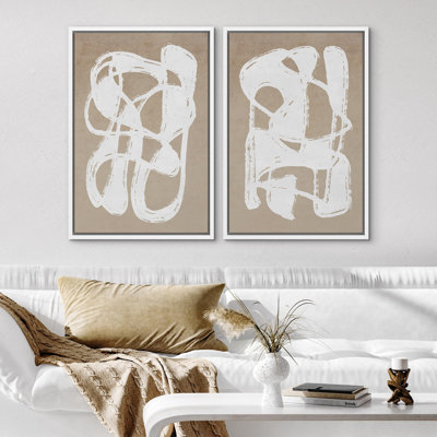 «White Mid-Century Modern Organic Polygons», 2 pièces sur toile