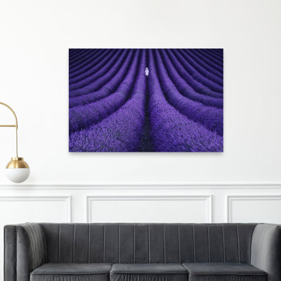 Lavender Field Solitude Dreamy Elegant Peaceful Lavender Flower Landscape Wall Art Print 1 Piece Wrapped Canvas Wall Art