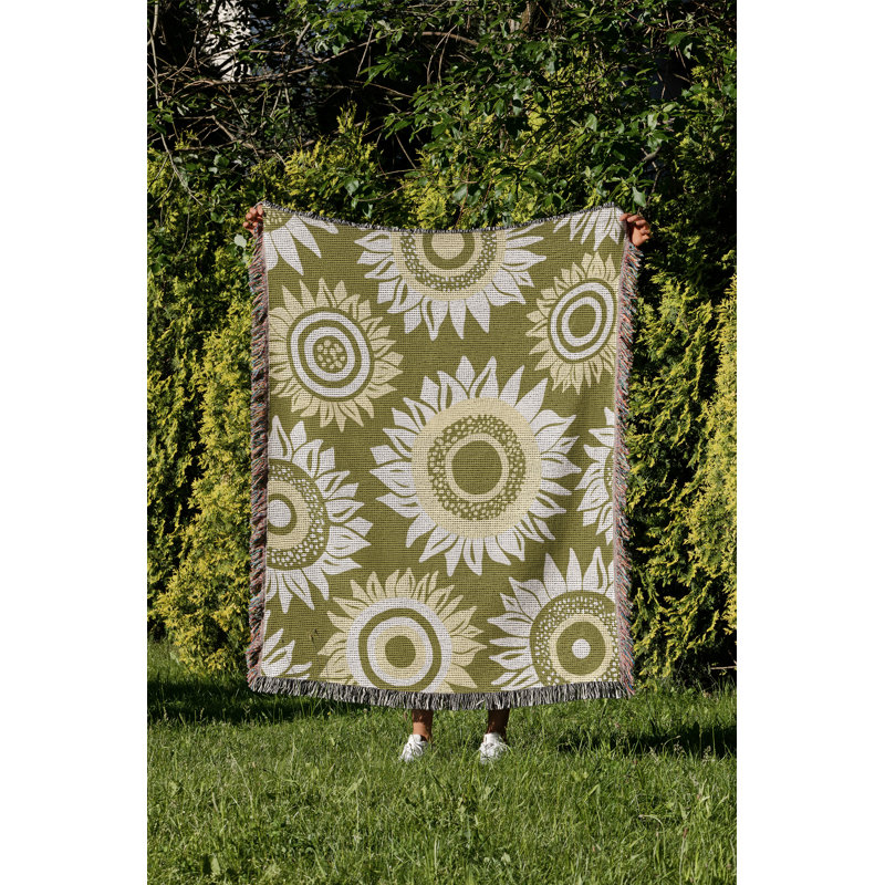 Jeté en coton Frannie Sunflowers, 50 x 70, Chartreuse