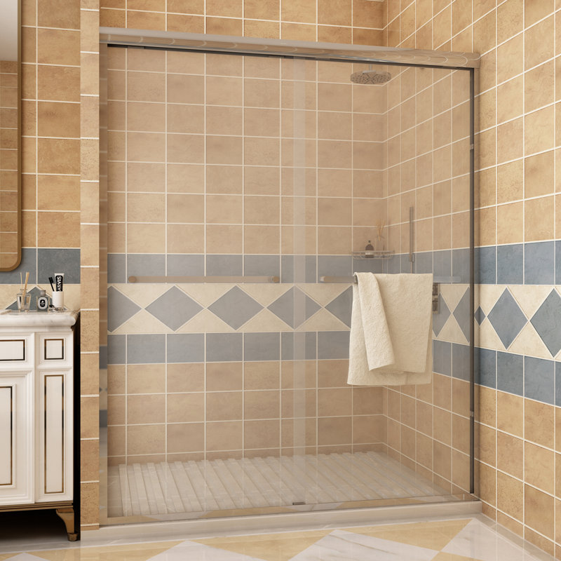 56" W - 60" W x 72" H Double Sliding Semi-Frameless Shower Door with Tempered Glass, Brushed Nickel