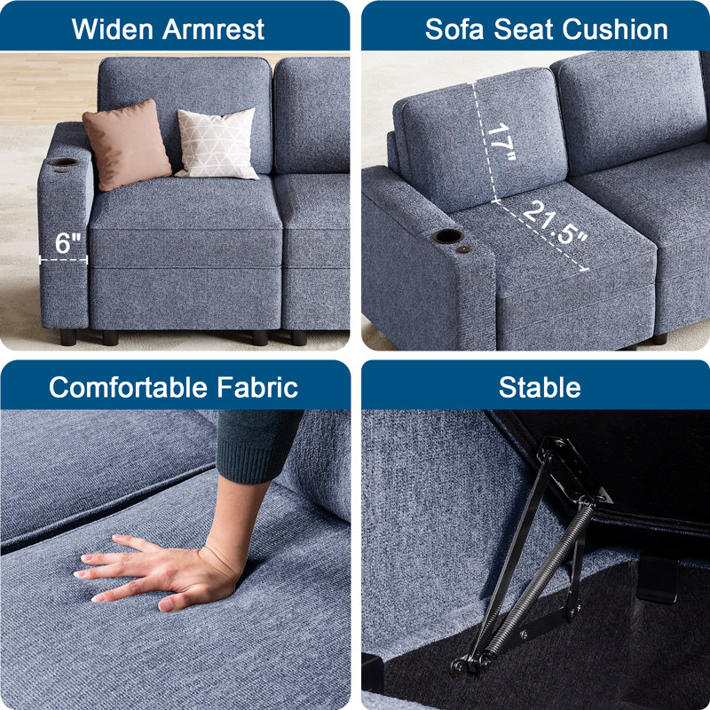 Tupelo Middle Seat Module For Sectionals Sofa Free Combination Sofa Middle Module, Navy Polyester Blend