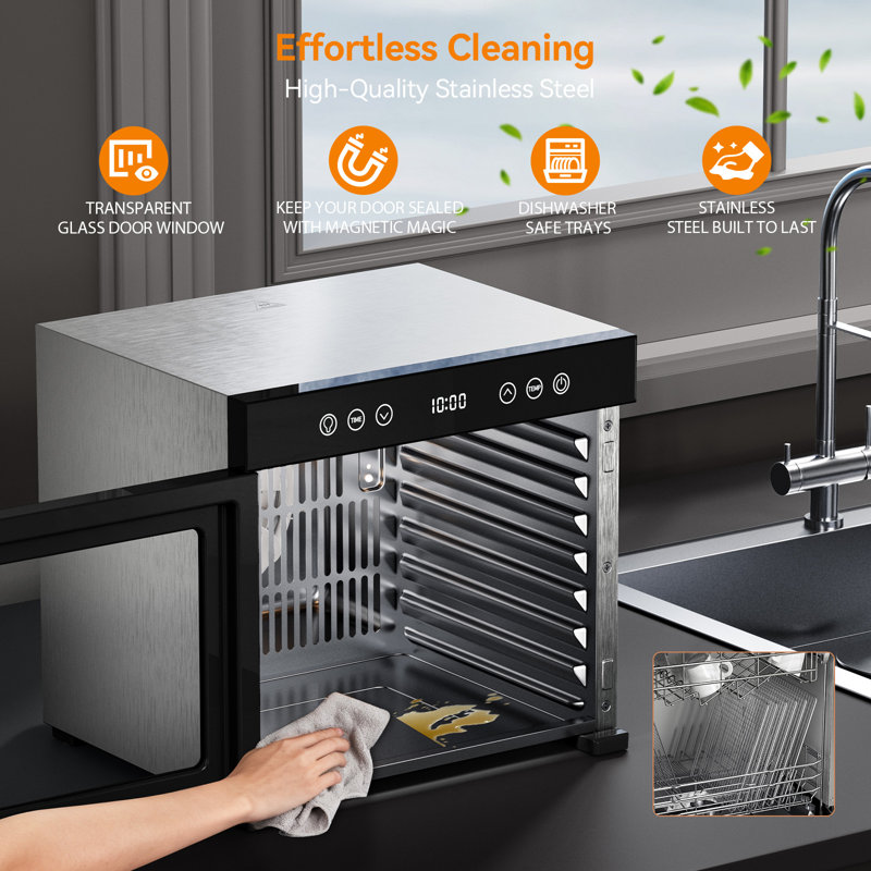 Déshydrateur d'aliments 8 plateaux, séchoir à aliments en acier inoxydable pour la cuisine, déshydrateur rapide pour fruits, viandes et légumes