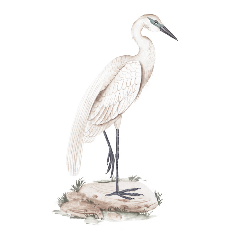 A White Heron IV - Painting, 46cm H x 30cm W, Black Floater Framed