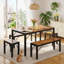 Ensemble de salle à manger pour 6 personnes Pendry, table de salle à manger avec 2 bancs longs et 2 bancs courts-1812569330