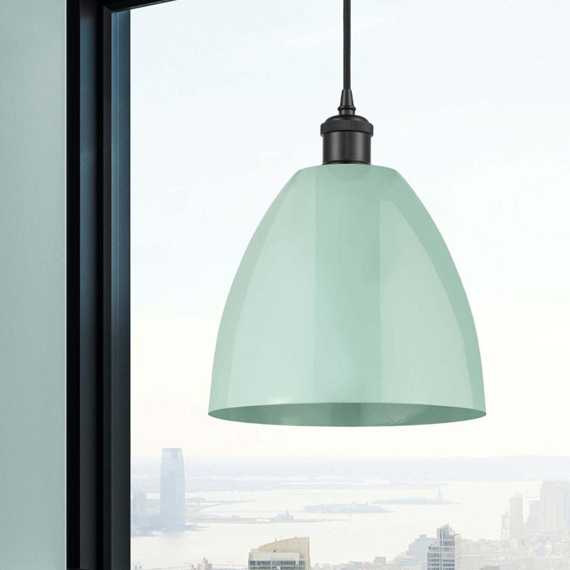 Luminaire suspendu conique 1 lumière, H 12,88 po x l 9 po x P 9 po, Vert clair, Noir mat