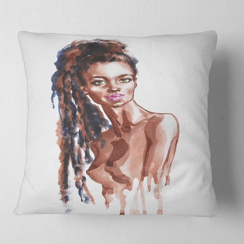 Portrait d'une femme afro-américaine, housse de coussin carré et insert, 18" x 18"
