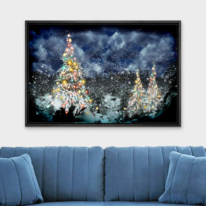 Célébration de Noël, impression, H 16 po x l 24 po, Reproduction avec cadre flottant, Noir