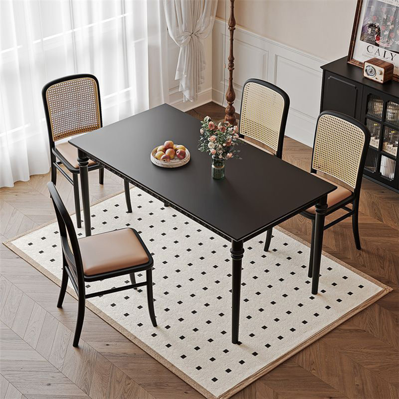Ensemble de table de salle à manger simple en bois massif noir, 7