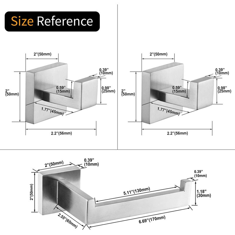 3 - Piece Bathroom Hardware Set, Brushed Stainless Steel