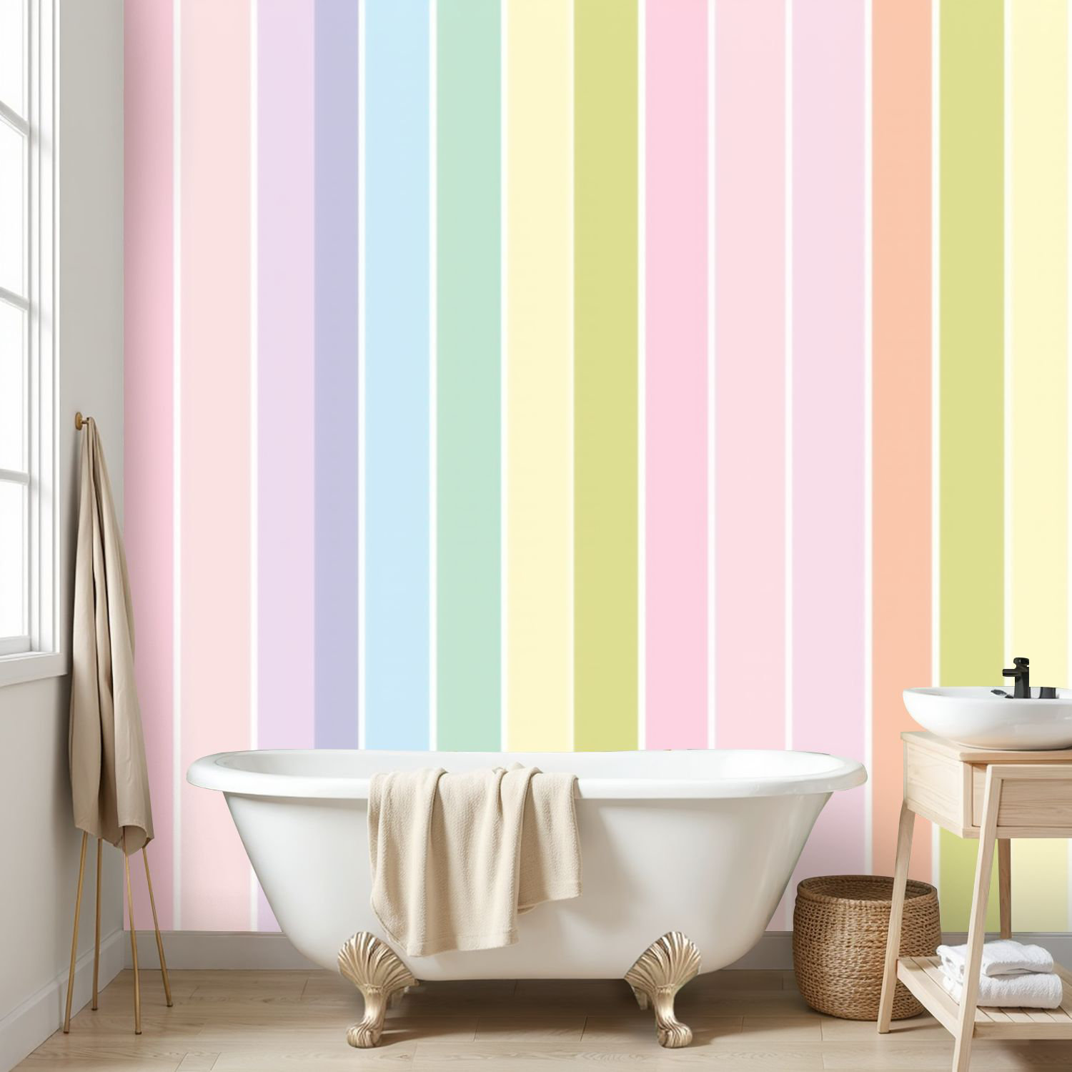 Latitude Run® Wall Mural Peel and Stick Wallpaper Rainbow Stripes ...