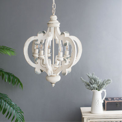 Lustre en bois French Country, luminaire suspendu de style campagnard 6 lumières avec chaîne réglable pour le vestibule du vestibule, ampoule non incluse