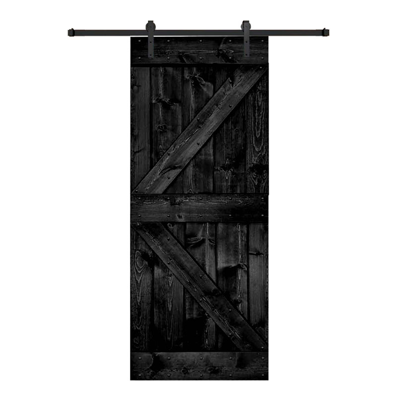 Porte de grange en bois massif DIY 3 en 1 pour chambres, espaces de rangement, placards, Noir, 28 po x 84 po