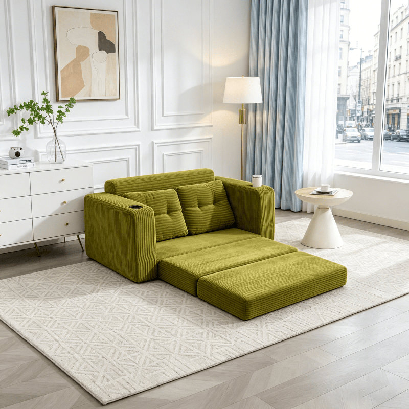 Canapé-lit double escamotable - Mousse moulée par compression, coussins inclus, CSN-W395P438030Olive