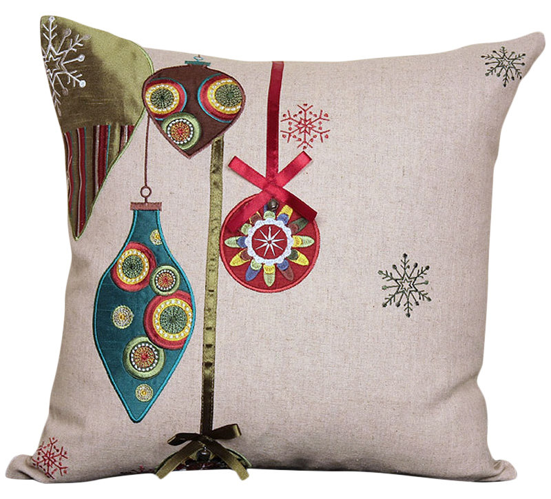 Coussin décoratif en lin brodé Ornaments, Polyester