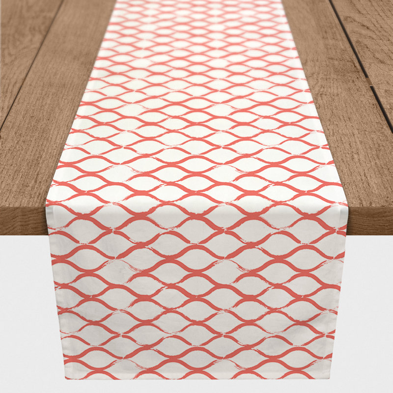 Mcintosh Geometric Table Runner, 90" L x 16" W, Dark Red, Ocean Scallops