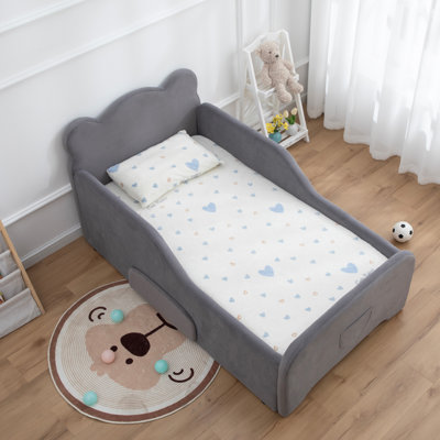 Toddler Floor Bed with Drawer and Storage Bag, Kids Bed for Girl and Boys, Standard Crib Size Portable Beds, Safety Upholstered Child Beds for 1-6 Yea by Harriet Bee
