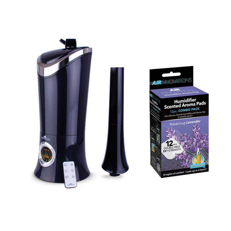 Air Innovations 1.7 Gallons Cool Mist Ultrasonic Tabletop Humidifier with Adjustable Humidistat for 600 Cubic Feet, Black