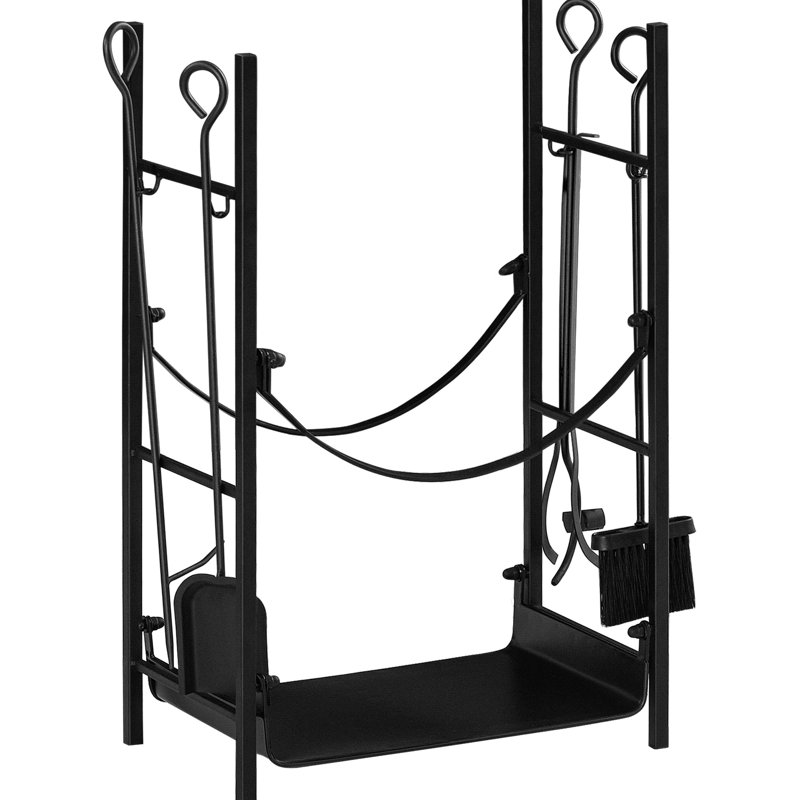 Black Firewood Holder With Convertible Tools - 2 Tier, For Different Uses Rack Fireplace Layers, Black, Outdoor & Indoor