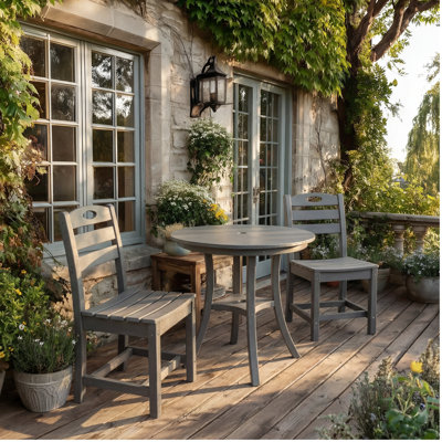 Charcoal Gray 3-Piece HDPE Outdoor Patio Bistro Set with Round Table and 2 Chairs