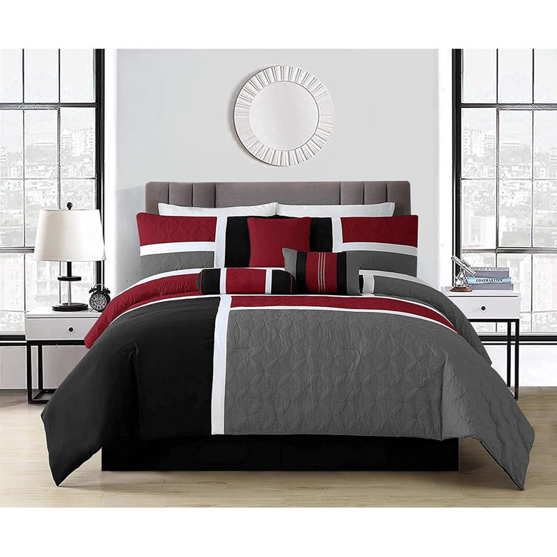 Upland Patchwork 7 Piece Comforter Set, Oversized King + 6 Additional Pieces, Coffee